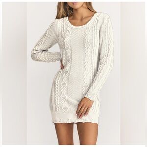 LoveShackFancy White Simmonette Cream Cable Knit Sweater Cotton Dress XS